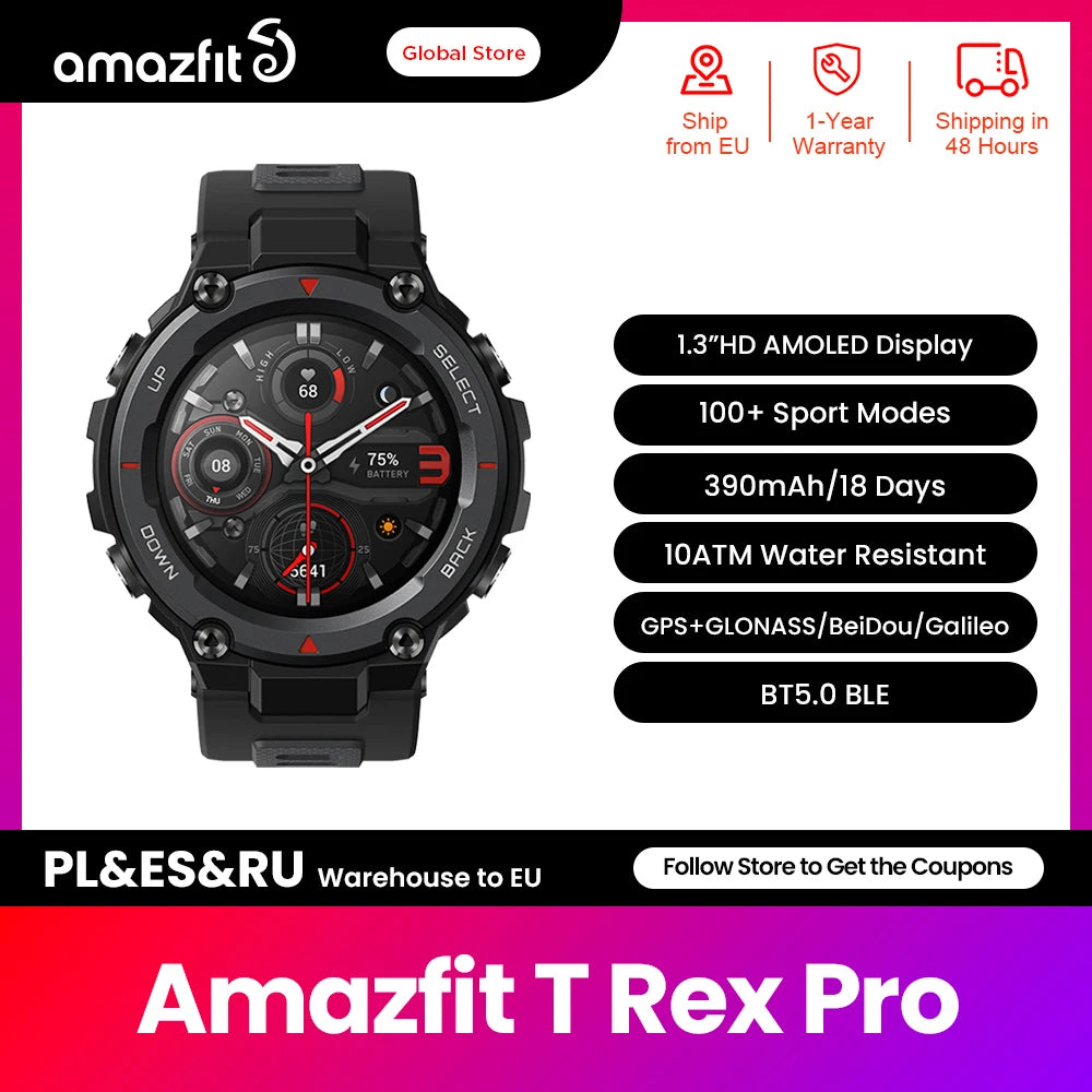 Amazfit t-rex Trex Pro T Rex GPS montre intelligente étanche extérieure 18 jours d'autonomie 390 mAh montre intelligente pour téléphone Android iOS