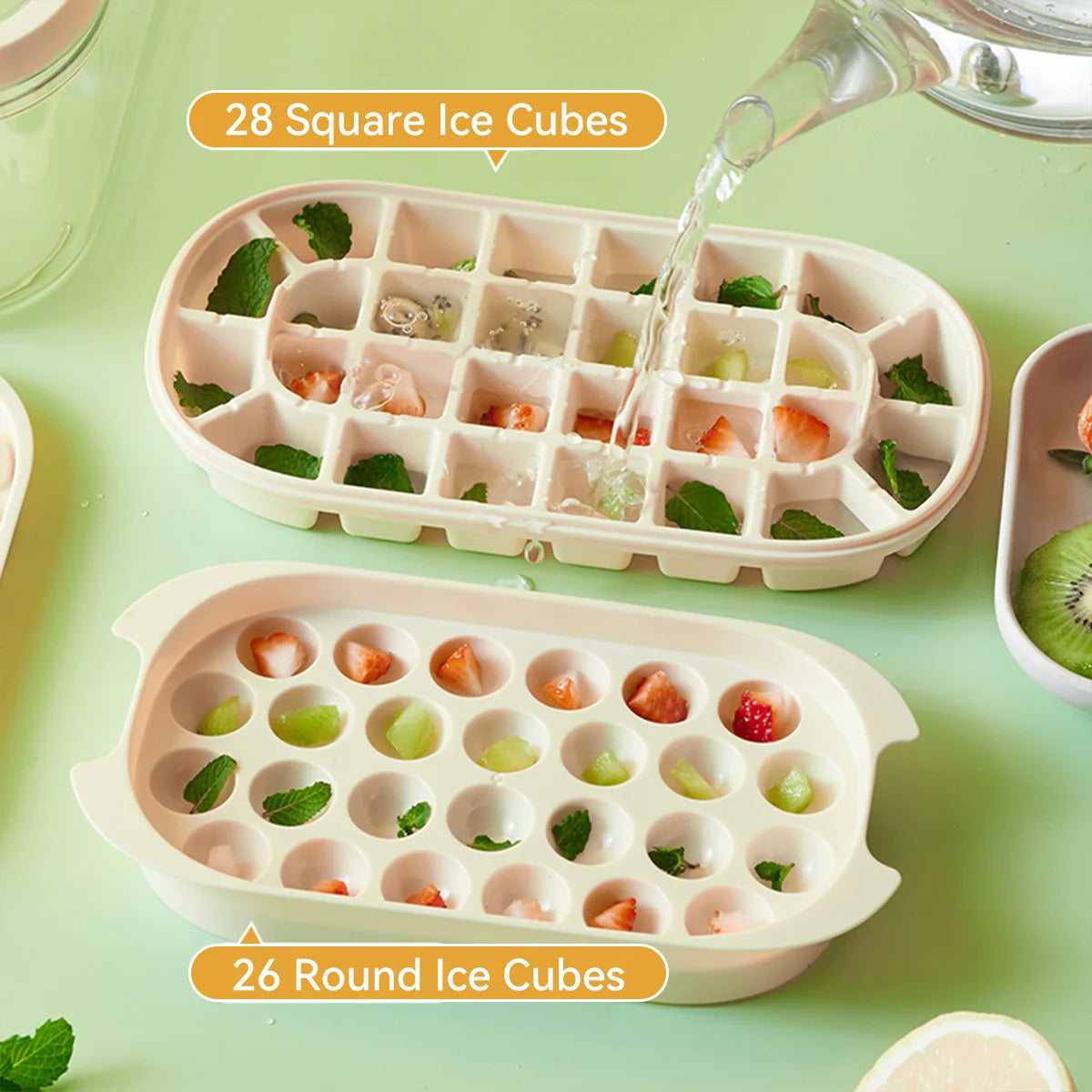 WORTHBUY Molde para hielo con caja de hielo y pala Herramientas para hacer bolas de hielo reutilizables para refrigerador Bandeja para cubitos de hielo de doble capa Accesorio para barra de cocina