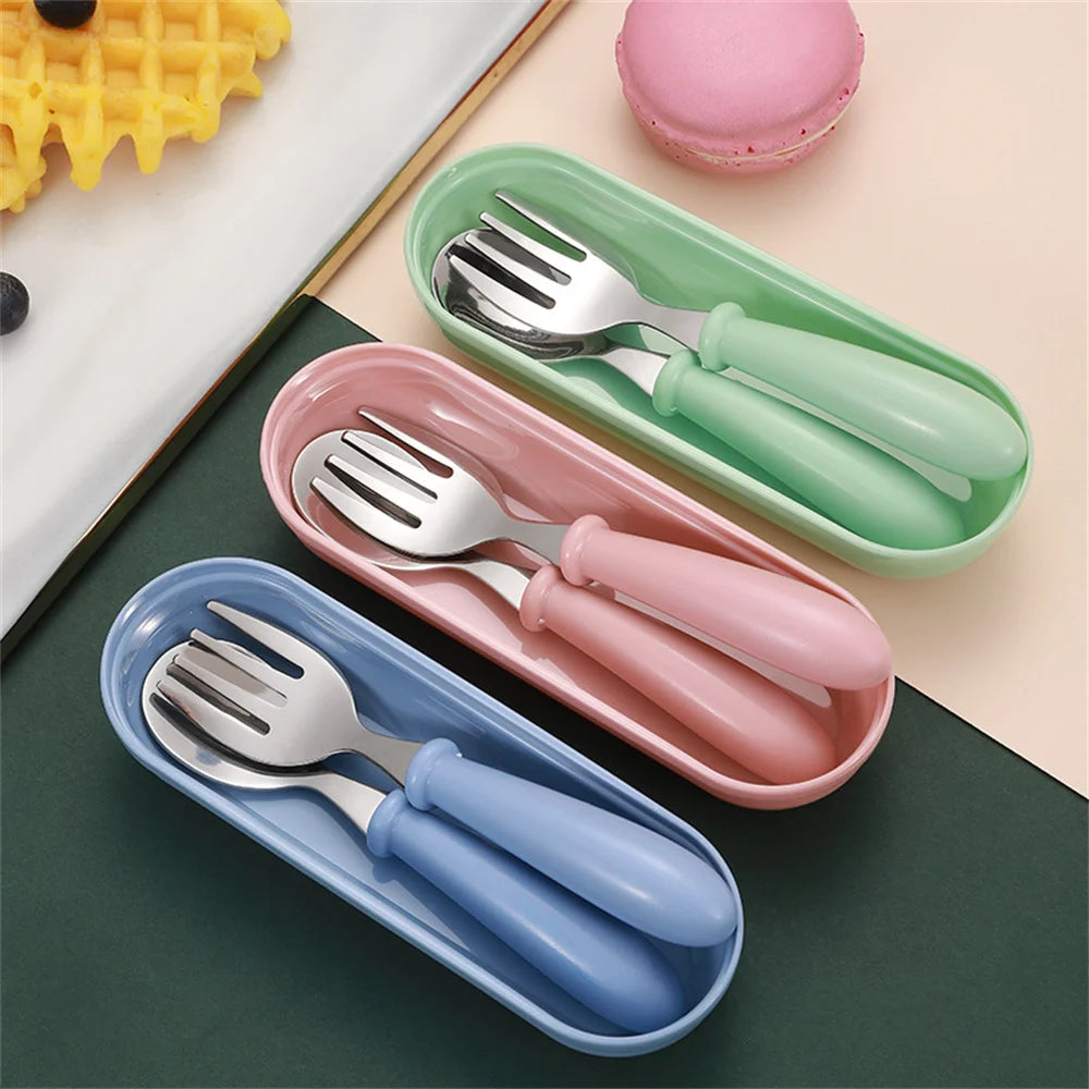 304 Stainless Steel Baby Utensil Set Children Toddler Dinnerware Infant Learn To Eat Training Food Toddler Feeding Spoon Fork