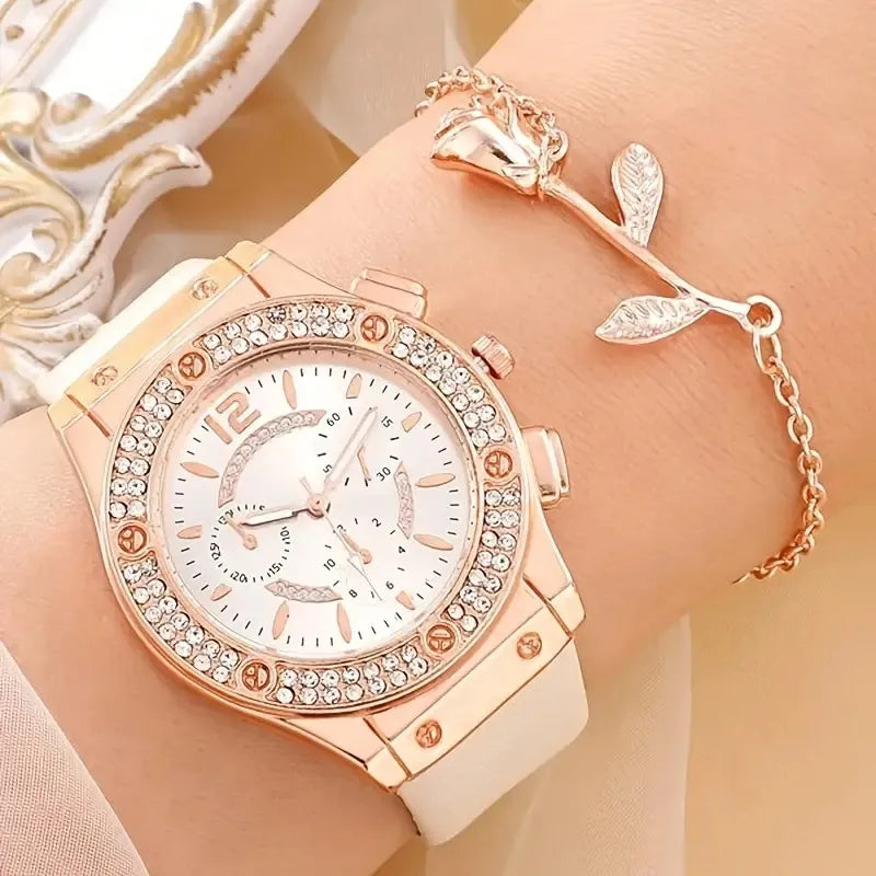 Ensemble de montres de luxe strass femmes mode montre-bracelet élégante montre à Quartz pour fille dames horloge Relogio Feminino