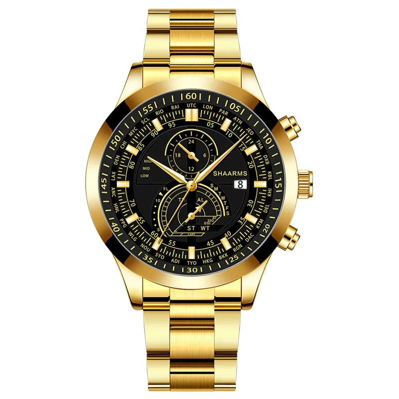 Relojes de acero inoxidable para hombre a la moda, reloj de pulsera de cuarzo de lujo, reloj luminoso con calendario, reloj informal de negocios para hombre