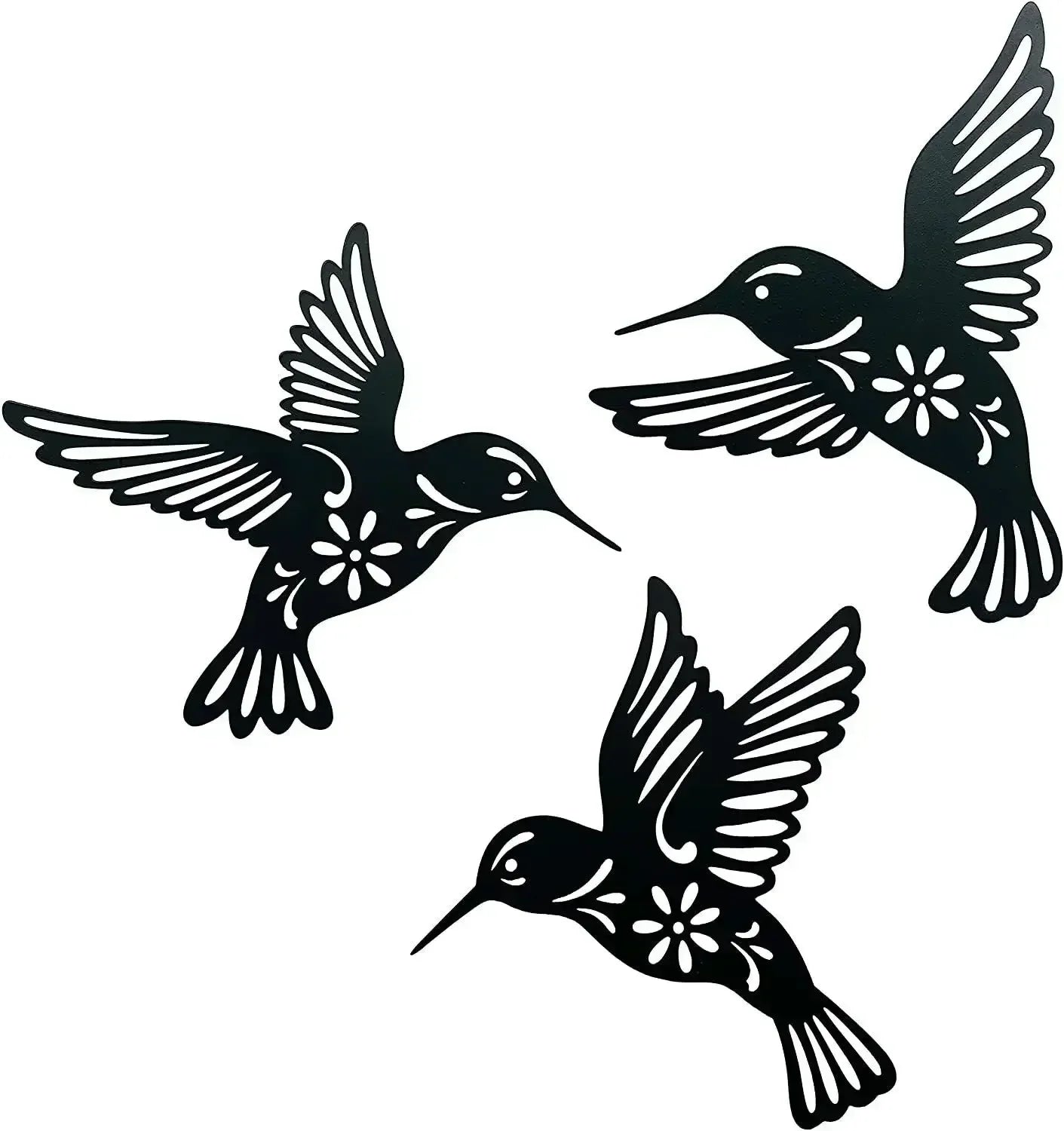 Set of 3 Black Concise Decoration Hanging, Metal Hummingbird Wall Art Decor, for Kitchen Home Indoor And Outdoor Decoration