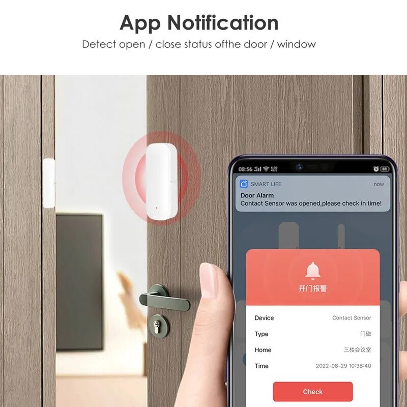 Tuya WiFi Sensor de puerta, ventanas, puertas, detectores abiertos y cerrados, Control por aplicación Smart Life, sistema de alarma de protección de seguridad para el hogar inteligente