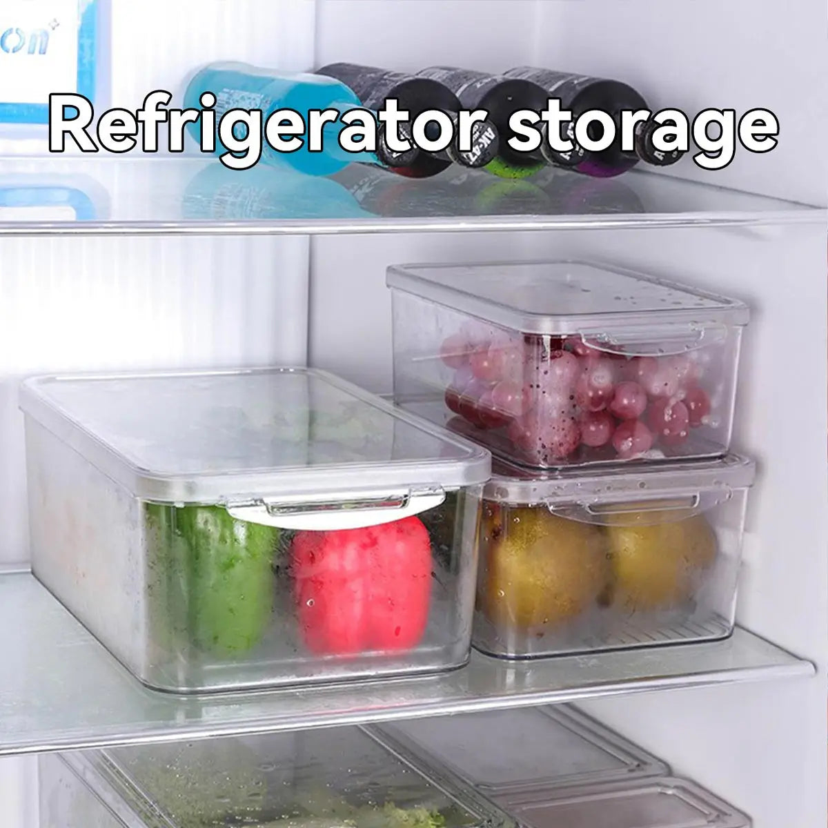 WORTHBUY Kitchen Food Storage Containers Refrigerator Fresh-keeping Box Sealed Egg Vegetable Fruit Organizer Box Clear Crisper