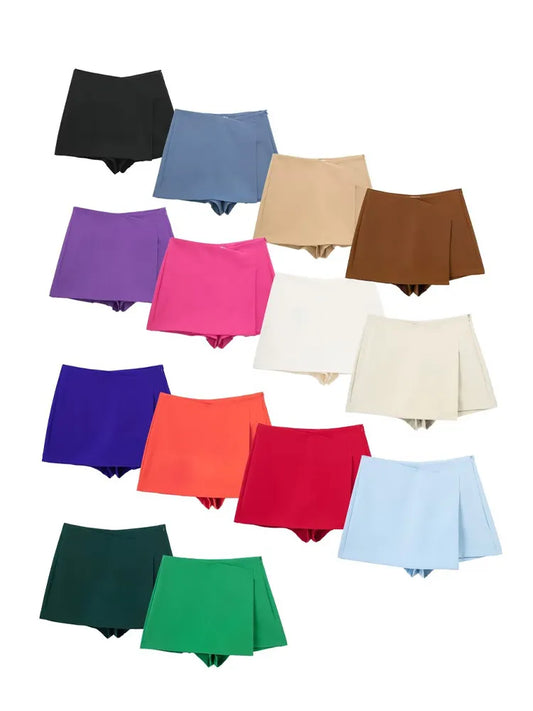 Willshela femmes mode solide asymétrique côté fermeture éclair jupes Shorts Vintage taille haute femme Chic dame Shorts