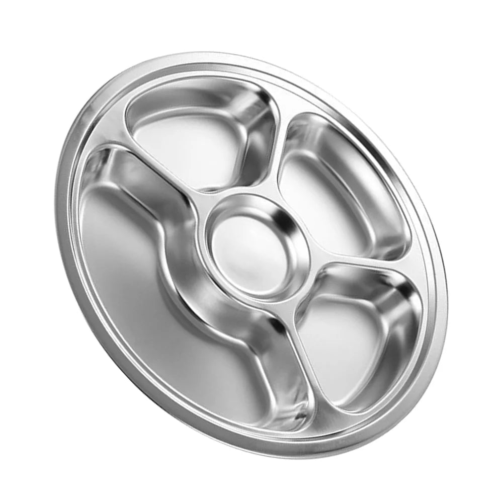 Stainless Steel Round Divided Plate: Divided Dinner Plate 6 Section Compartment Indian Dinner Plates Indian Thali Plate Trays