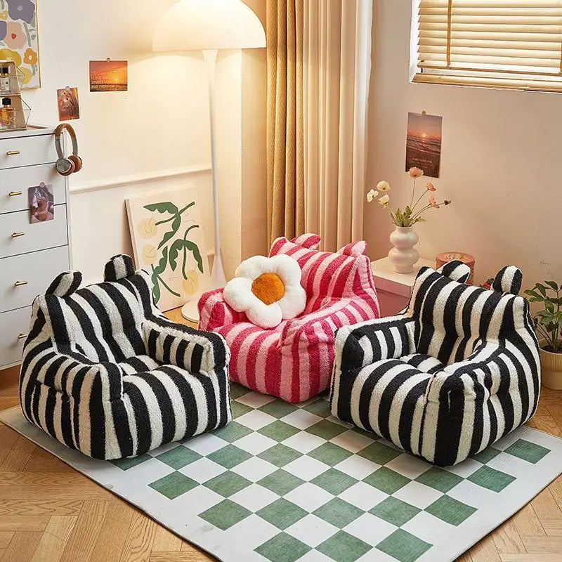 Sofá de tela de felpa suave para niños, rincón de lectura, taburete para sofá perezoso para bebé, silla pequeña y bonita para niño y niña, asiento de dibujos animados