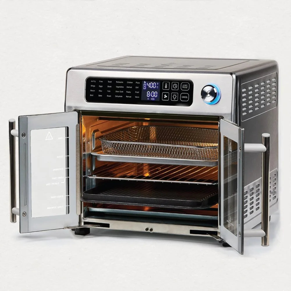 Four grille-pain à convection avec portes françaises, appareil électroménager, friteuse à air extra large de 26 QT, friteuse à air de cuisine en acier inoxydable