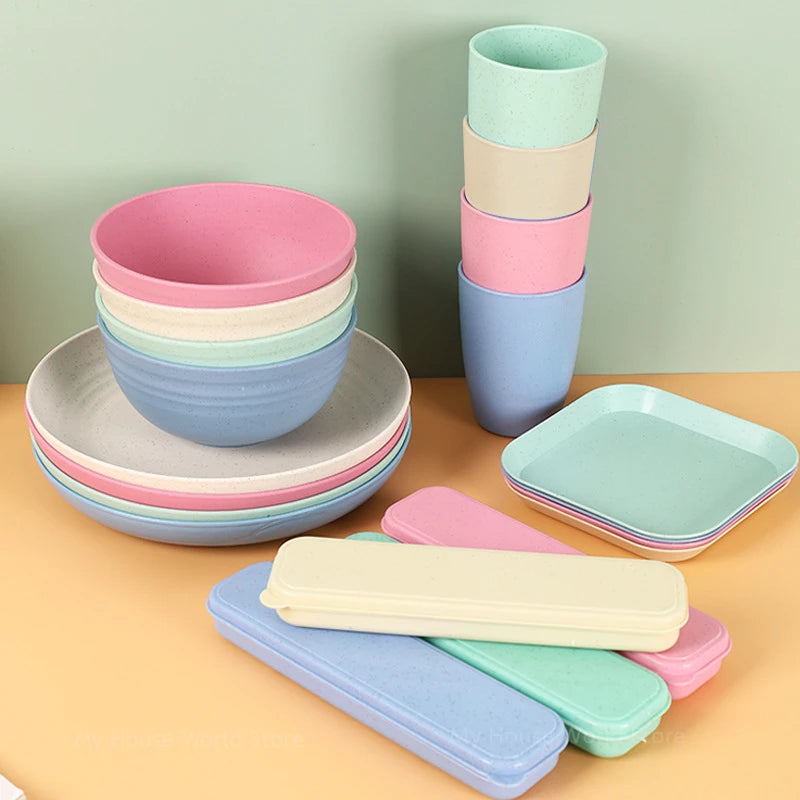 Wheat Straw Dinnerware Sets Dishes Unbreakable Dinnerware Setsm Reusable Dinner Plates Kids Plates and Bowls Dinnerware Sets