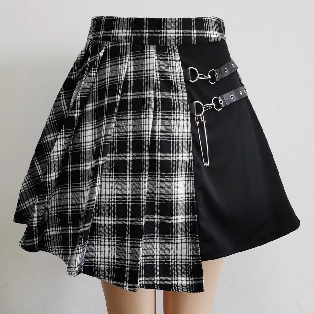 Minifalda Skater plisada Irregular Punk Harajuku para mujer, falda asimétrica con corte de cintura alta, ropa para discoteca de Hip Hop, falda harajuku gótica