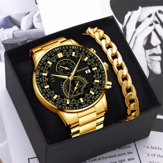 Relojes de acero inoxidable para hombre a la moda, reloj de pulsera de cuarzo de lujo, reloj luminoso con calendario, reloj informal de negocios para hombre