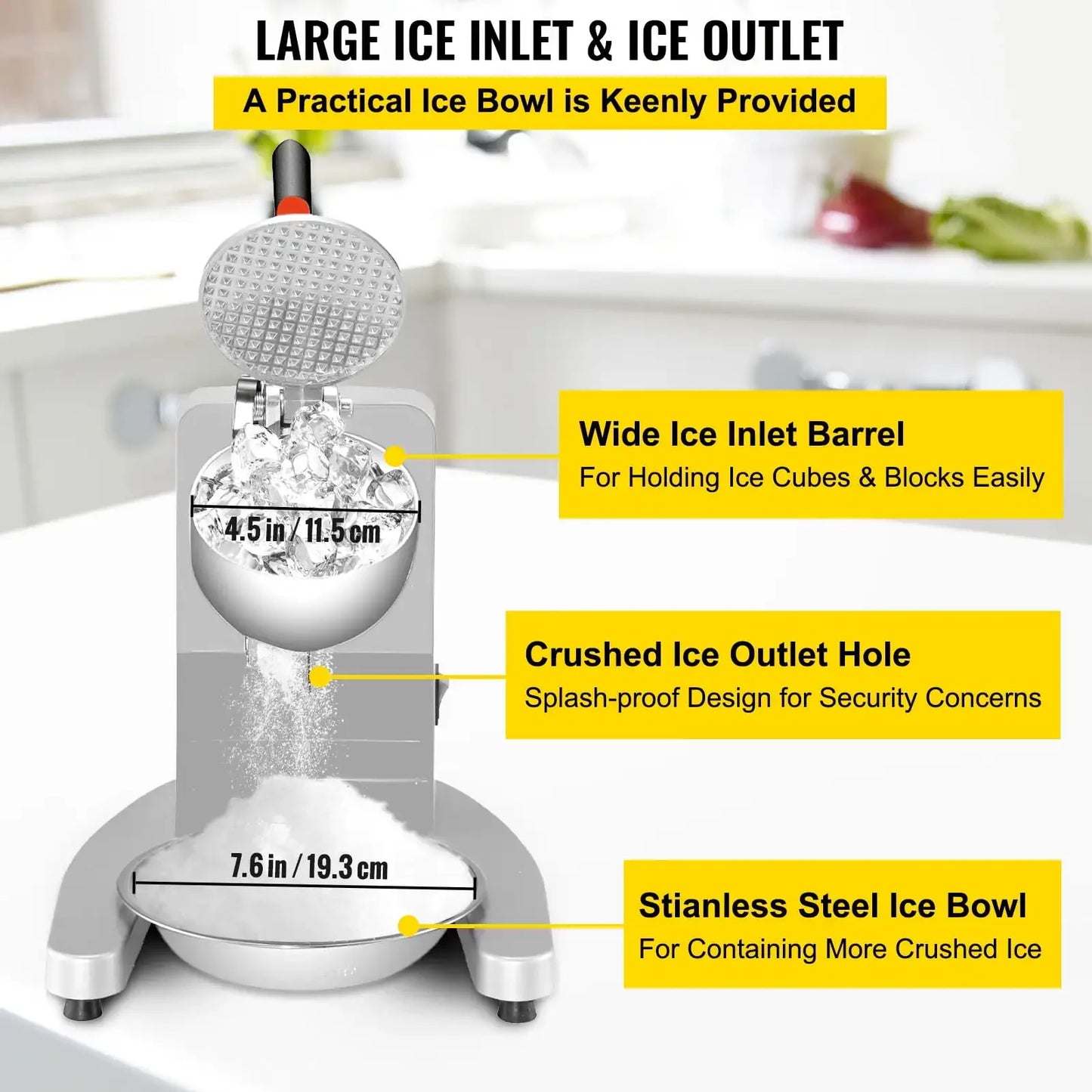 Electric Ice Crusher 300W Snow Cone Maker with Stainless Steel Bowl Replacement Blades Kitchen