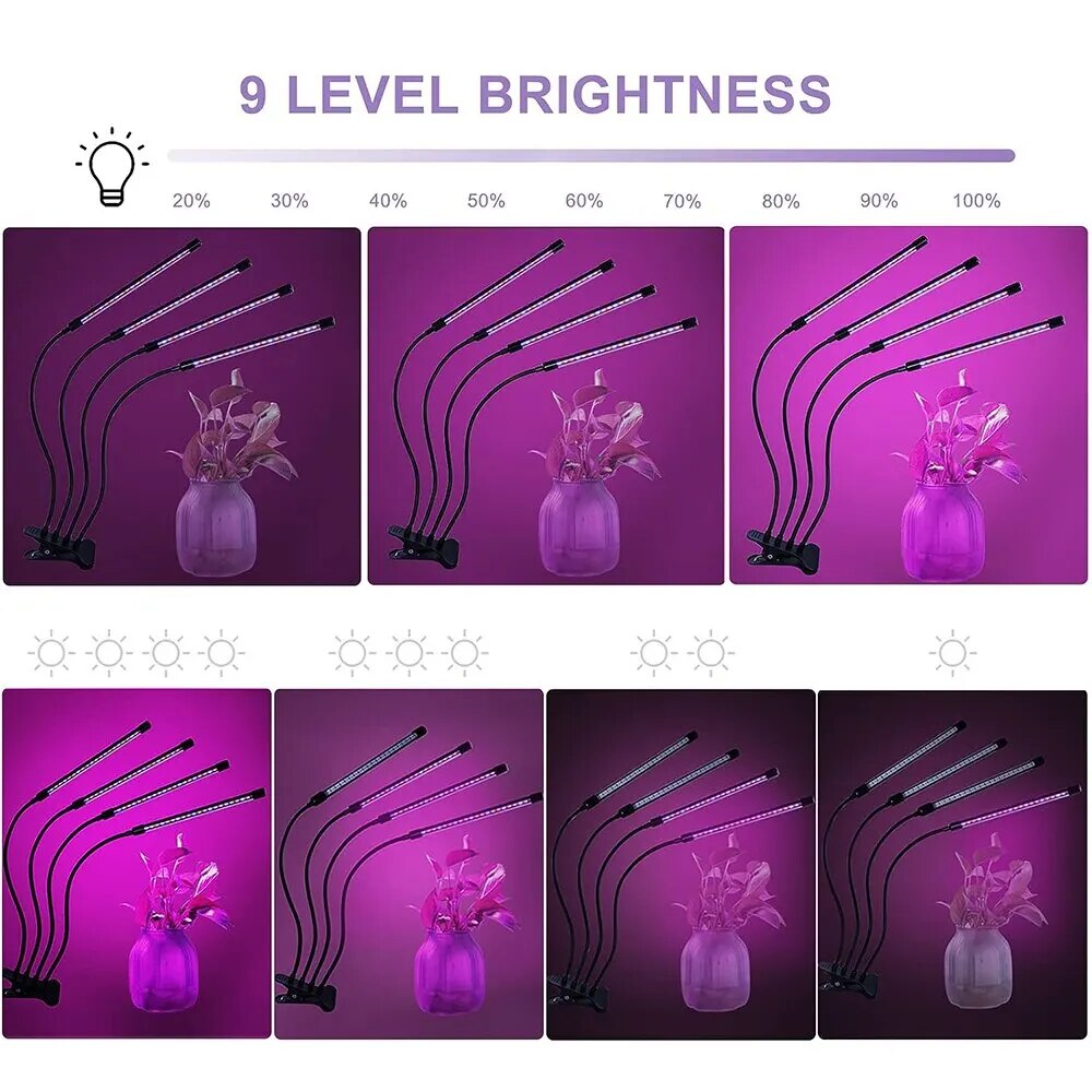 Full Spectrum LED Plant Grow Light,Adjustable Gooseneck, 9 Dimmable Levels, 3 / 9 / 12H Timer