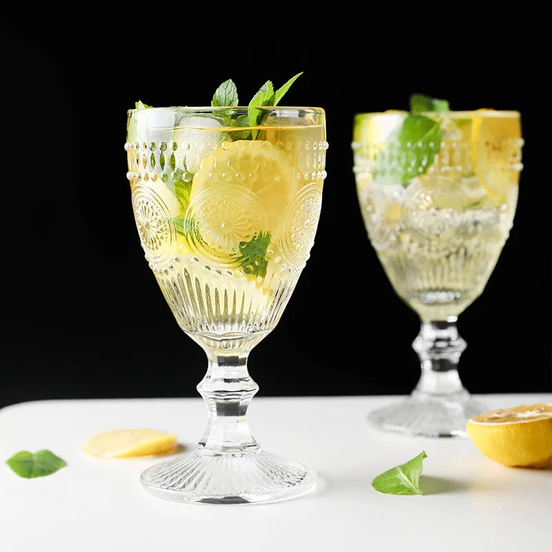 Verre à cocktail de style Ins 300 ml, tasse à pied haut, motif tournesol en relief, tasses à eau, tasse à jus, tasse à café pour bar de cuisine