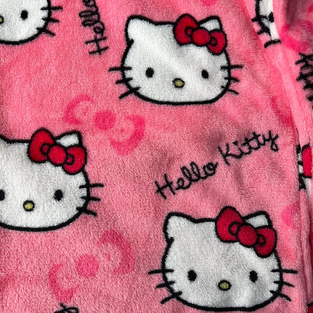 Sanrio Hello Kitty-pijamas de franela para mujer, pantalones de casa informales de lana cálidos con dibujos animados, color negro, moda Otoño Invierno