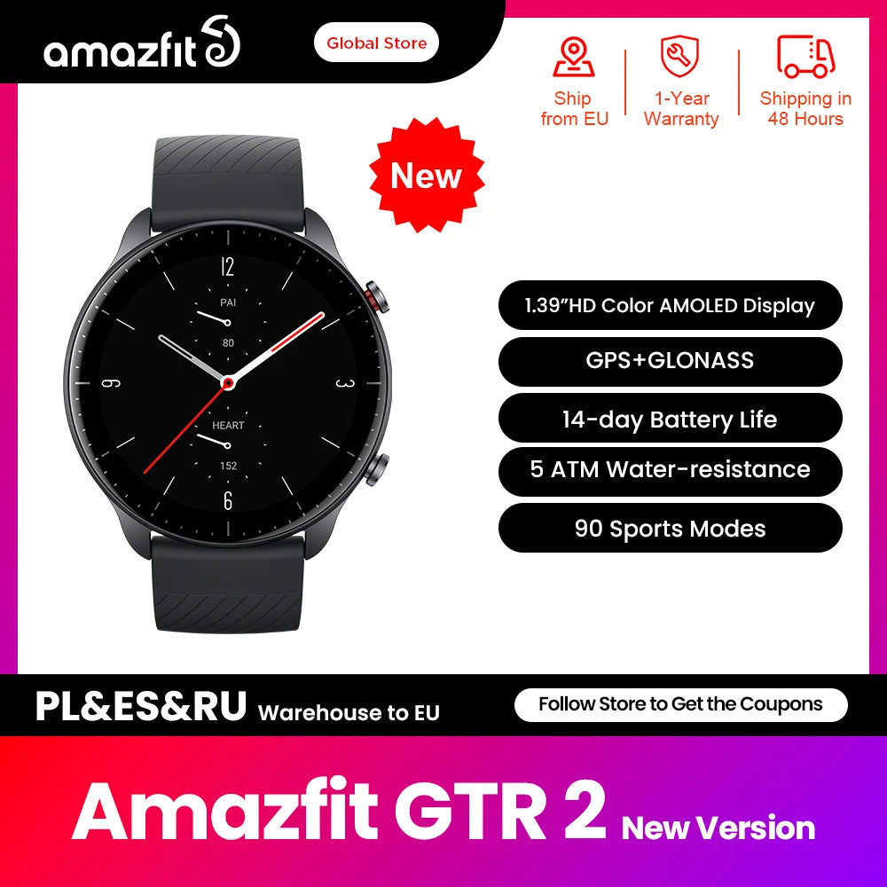 [Nueva versión] Amazfit GTR 2 Nueva versión Reloj inteligente con diseño sin bisel curvo Reloj inteligente con batería ultralarga incorporada Alexa