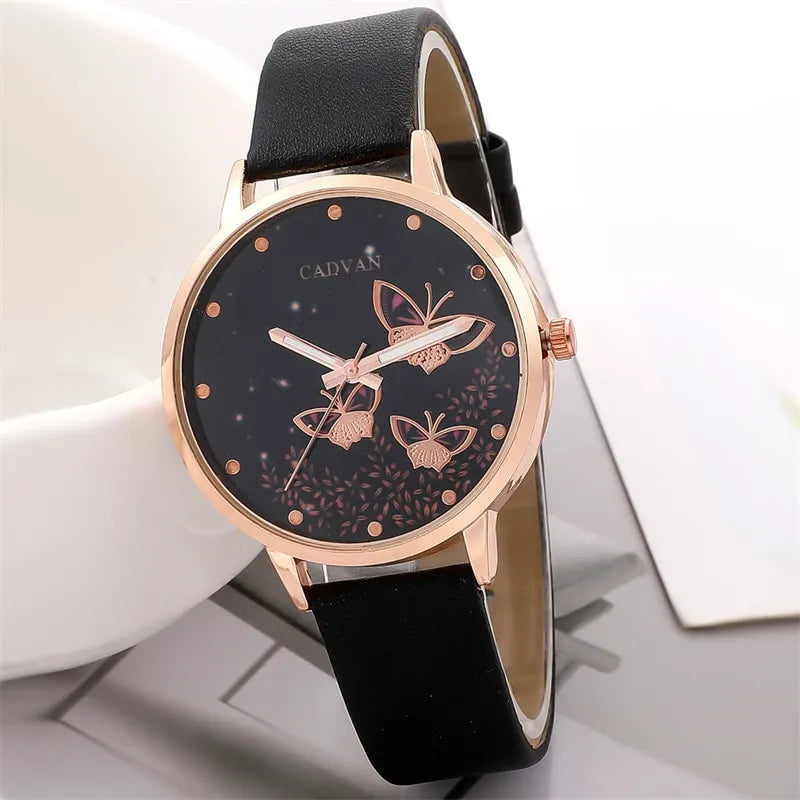 Conjunto de 6 uds. De relojes para mujer, reloj de mariposa a la moda, nuevo reloj de pulsera analógico sencillo e informal para mujer, pulsera de regalo sin caja