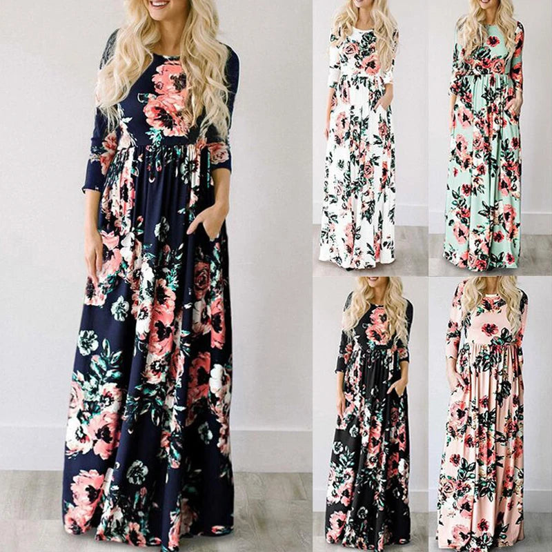 Robe Maxi d'été pour femmes, imprimé Floral rose, style Boho, robe de plage, longue, soirée, 3XL, 2022