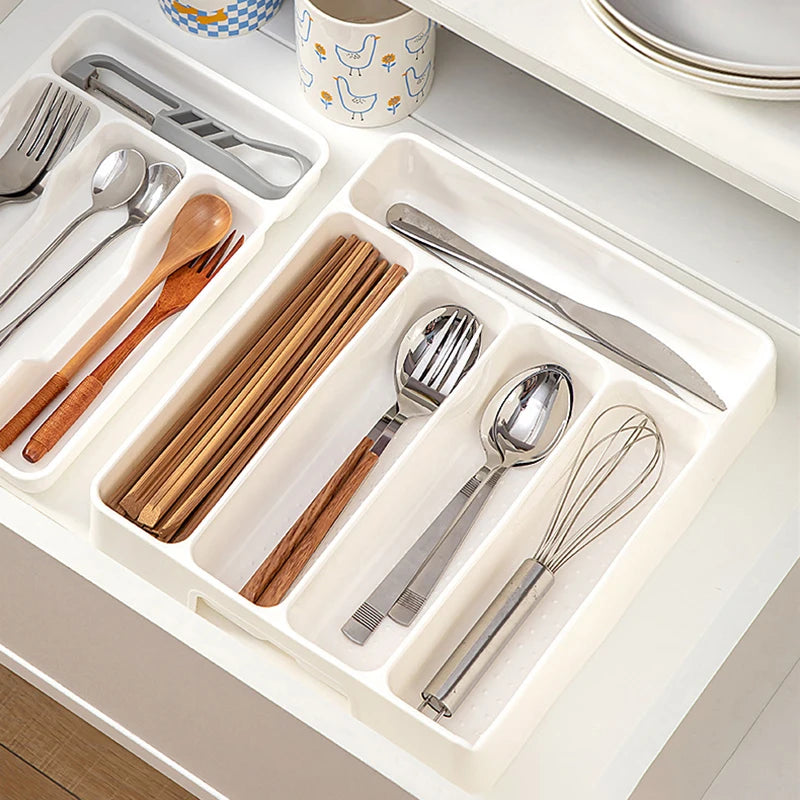 4/5 Compartments Cutlery Organizer Daily Drawer Divider Tray Rectangle Easy Clean Home Kitchen Spoon Fork Separation Box