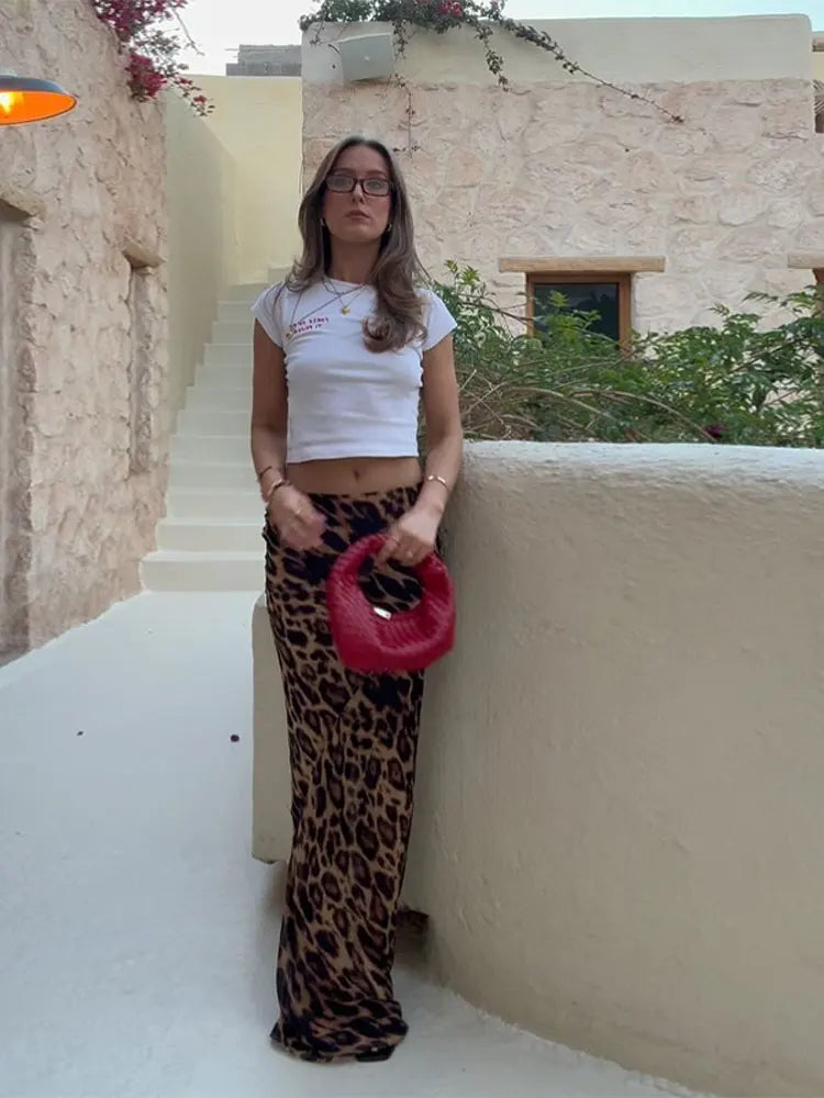 Falda elegante con estampado de leopardo de cintura alta para mujer, faldas ajustadas a la moda hasta el suelo, ropa de calle sexi para primavera y verano, 2024