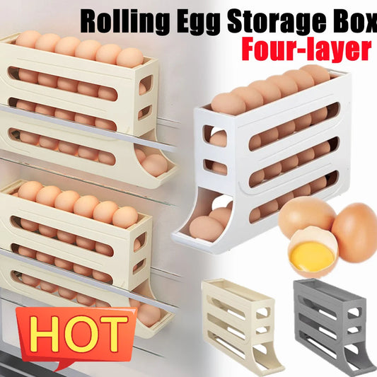 Rejilla para huevos con desplazamiento automático, caja de almacenamiento, contenedor de cesta para huevos, organizador enrollable, dispensador de huevos para refrigerador para Cocina