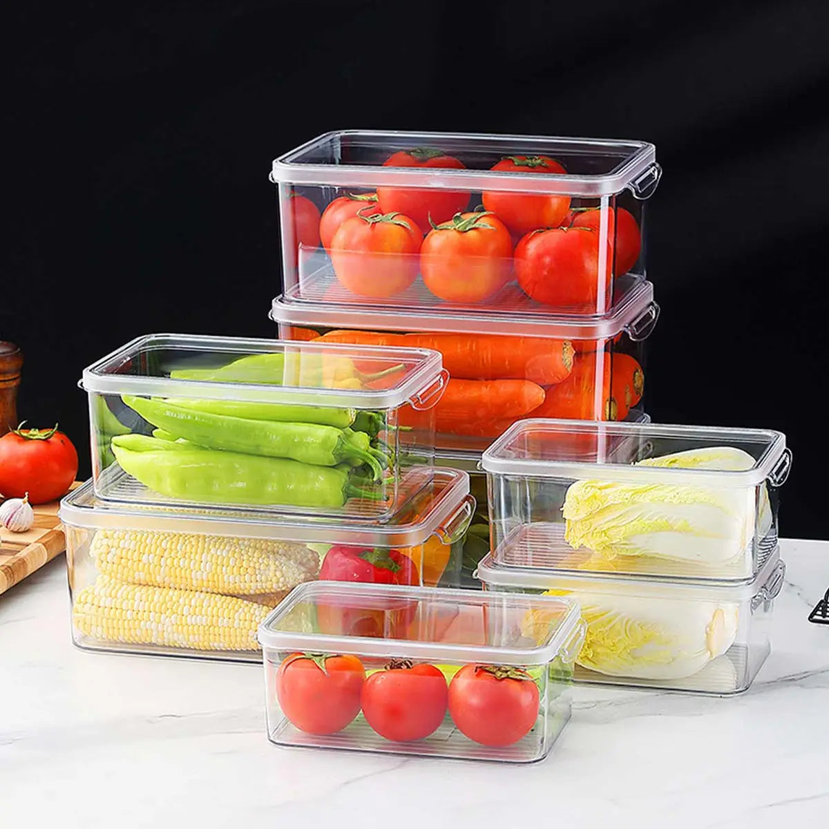 WORTHBUY Contenedores de almacenamiento de alimentos para cocina Refrigerador Caja de conservación de alimentos frescos Caja organizadora sellada para huevos, verduras y frutas Caja transparente para verduras