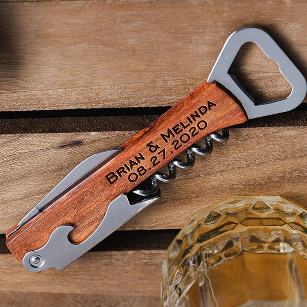 Engraved Wine Corkscrew Opener, Personalized Beer Bottle Opener,  Custom Wooden Gadgets Groomsman Gifts Valentine's Day Souvenir