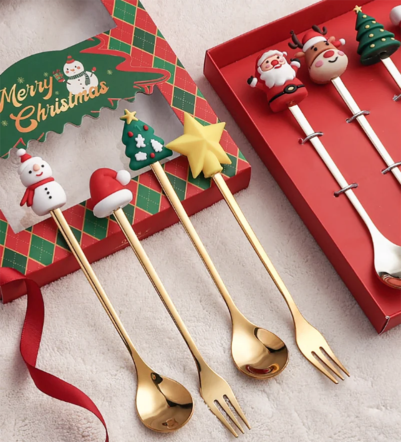 4/6pcs New Year 2024 Merry Christmas Spoons Xmas Party Tableware Ornaments Decorations For Home Table Navidad Noel Gift