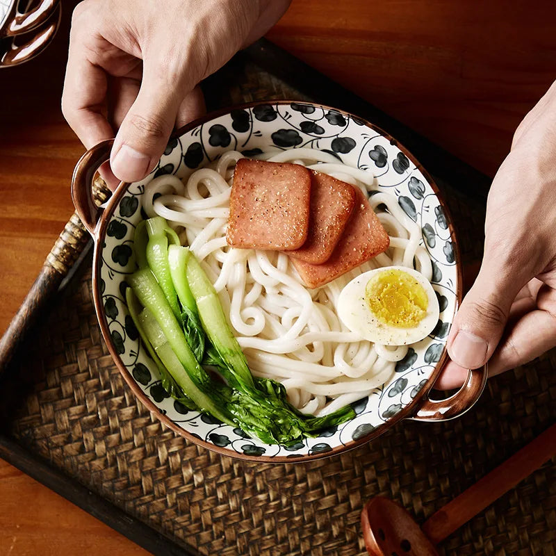 YWDL Bol à Soupe Japonais de 780 ML avec poignée Bol à Salade en céramique Vaisselle de Cuisine Bol à pâtes Bol Four à Micro-Ondes ustensiles de Cuisson