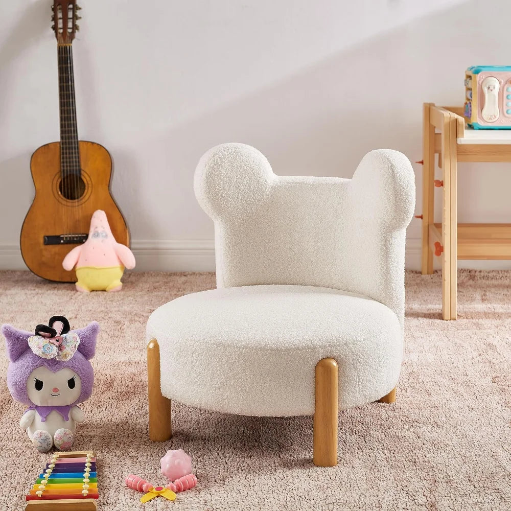 Ball & Cast Upholstered Kids Sofa Sherpa Bear Chair Armless Accent Chair, White