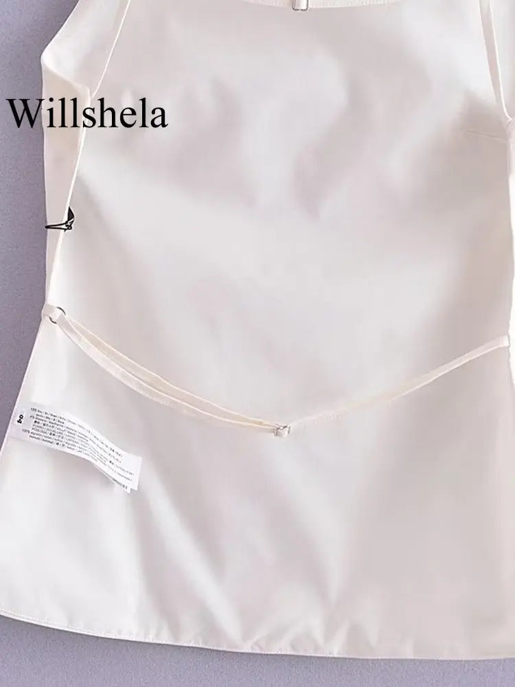 Willshela-camisola lisa con encaje y espalda al aire para mujer, Tops Vintage con tirantes finos y cuello cuadrado, Tops elegantes para mujer