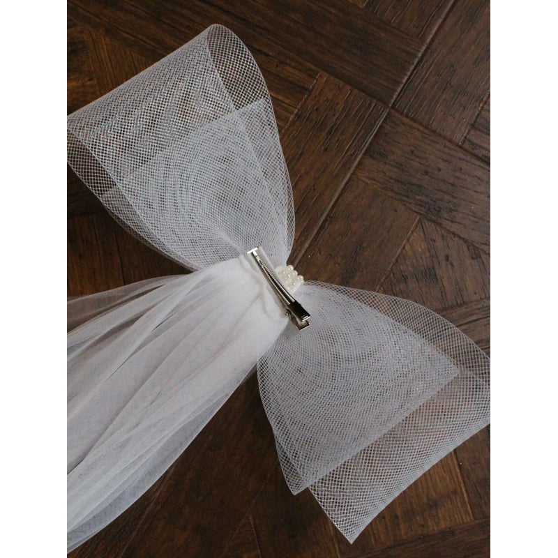 Voile de mariée Double couche, voile transparent court de longueur avec nœud papillon mignon, accessoires de cheveux pour mariée, bord coupé, livraison directe