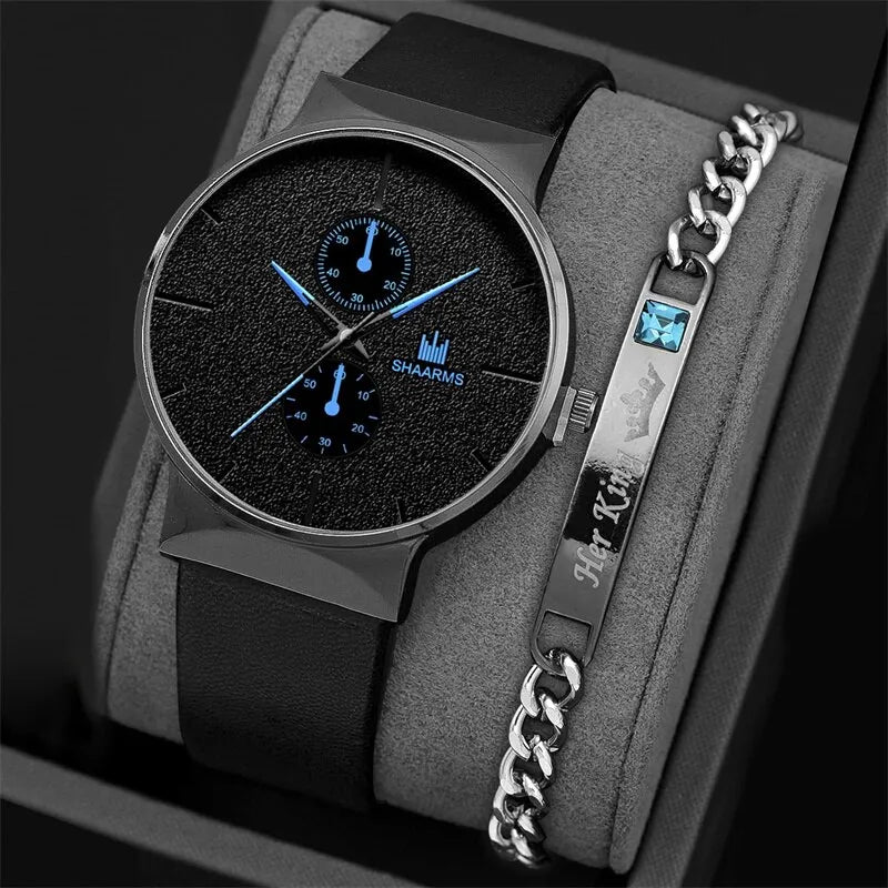 Conjunto de 2 uds de relojes deportivos a la moda para hombre, reloj de pulsera de cuarzo de negocios, reloj informal de lujo para hombre, reloj Masculino