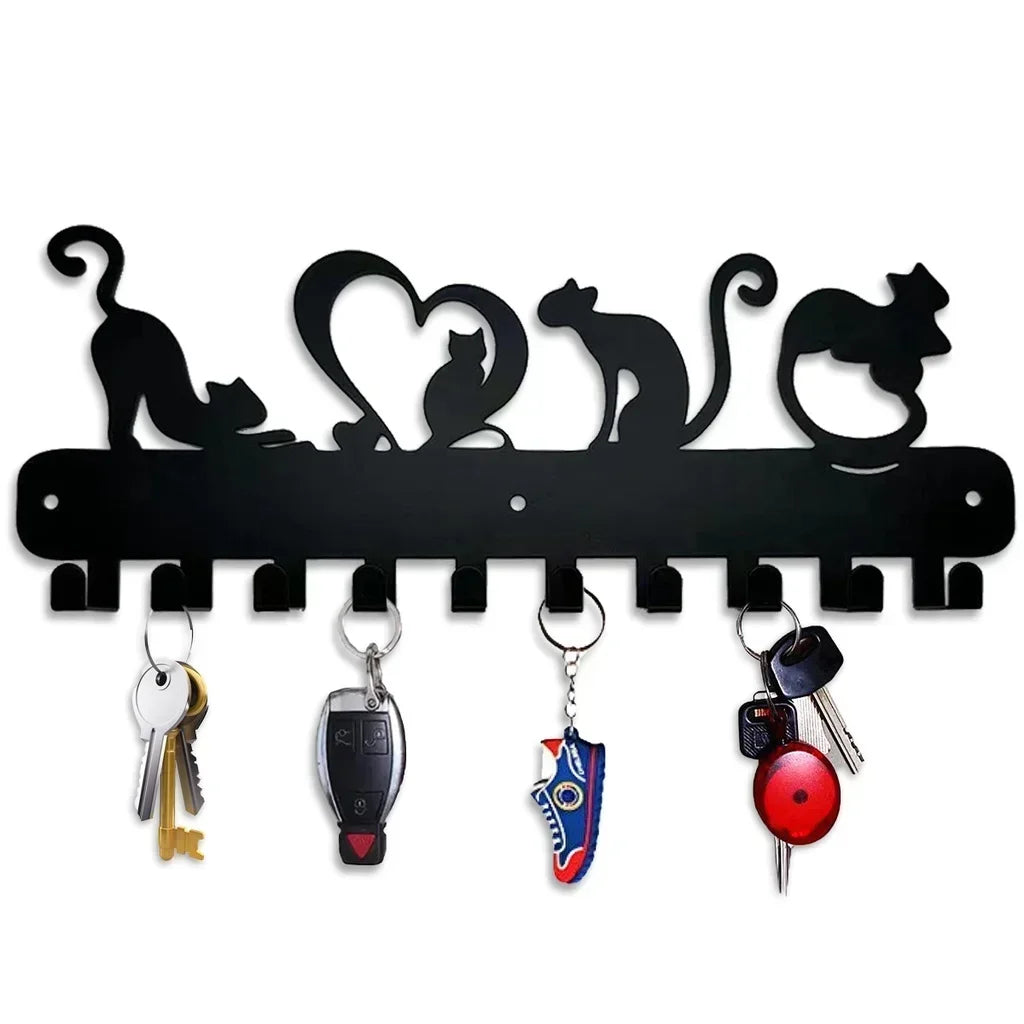 1 gancho de pared de metal con diseño de gato de amor, estante de almacenamiento para colgar en la pared, colgador de llaves, soporte para llaves para cocina y baño