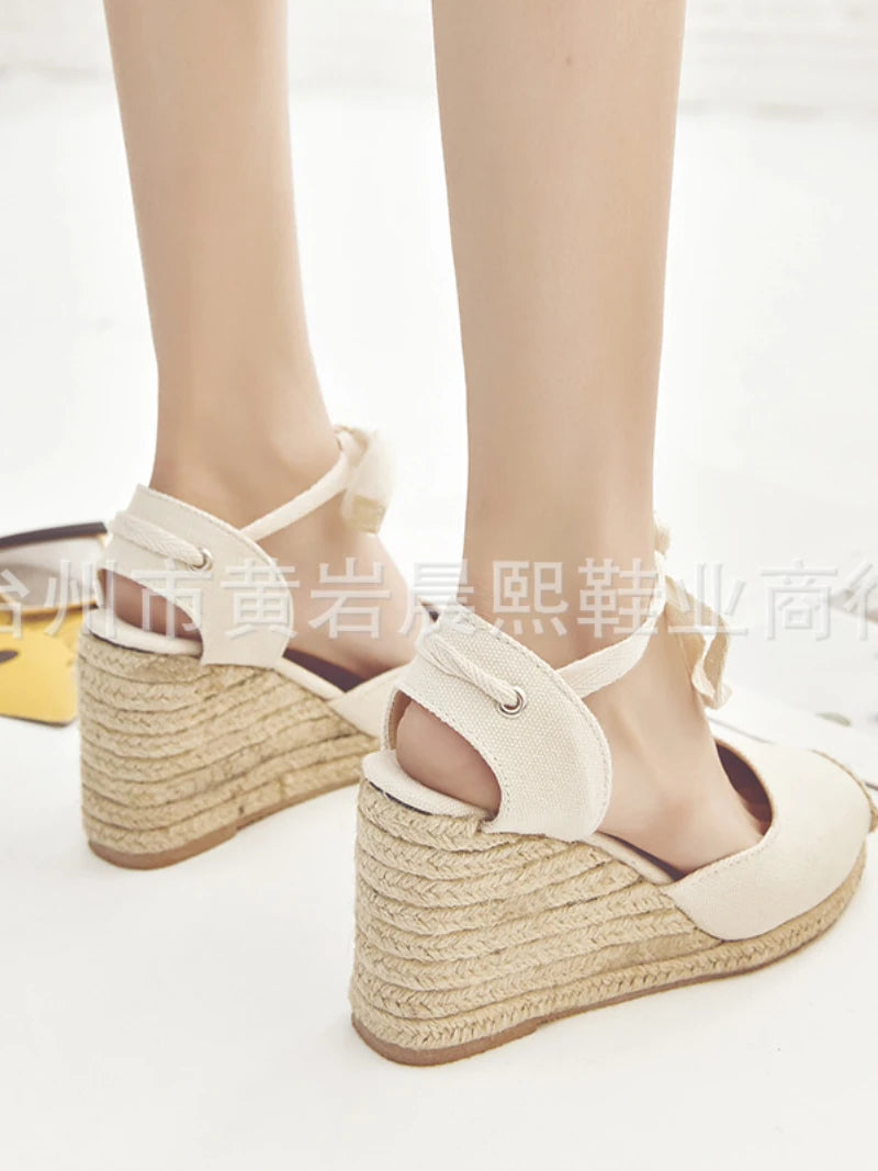 2023 Women's Espadrille Ankle Strap Sandals Comfortable Slippers Ladies Womens Casual Shoes Breathable Flax Hemp Canvas Pumps