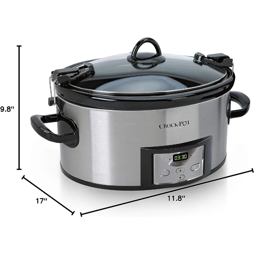 6 Quart Cook & Carry Programmable Slow Cooker With Digital Timer Stainless Steel Multicooker Stew Pot Rice Cooking Appliances