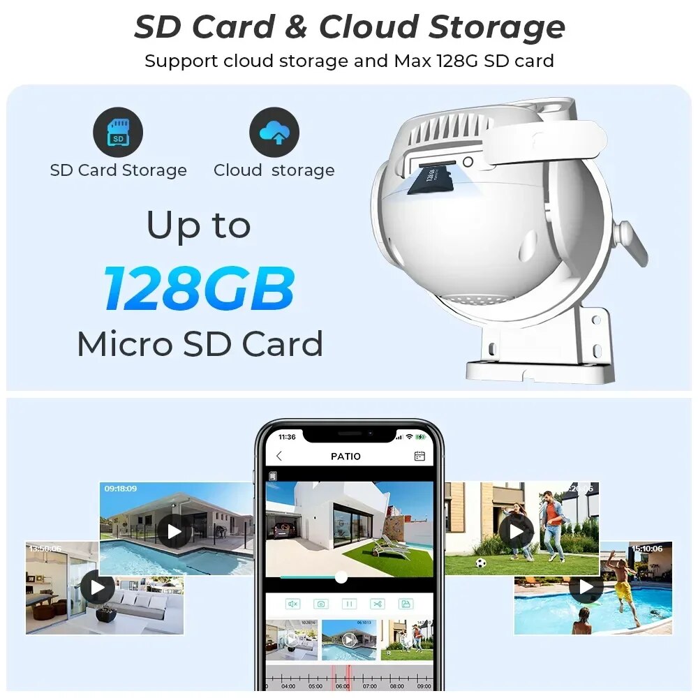 8MP 4K WIFI IP Camera Dual Lens PTZ Surveillance Camera Outdoor Waterproof  Security Portection IR Color Night Vision Smart Home