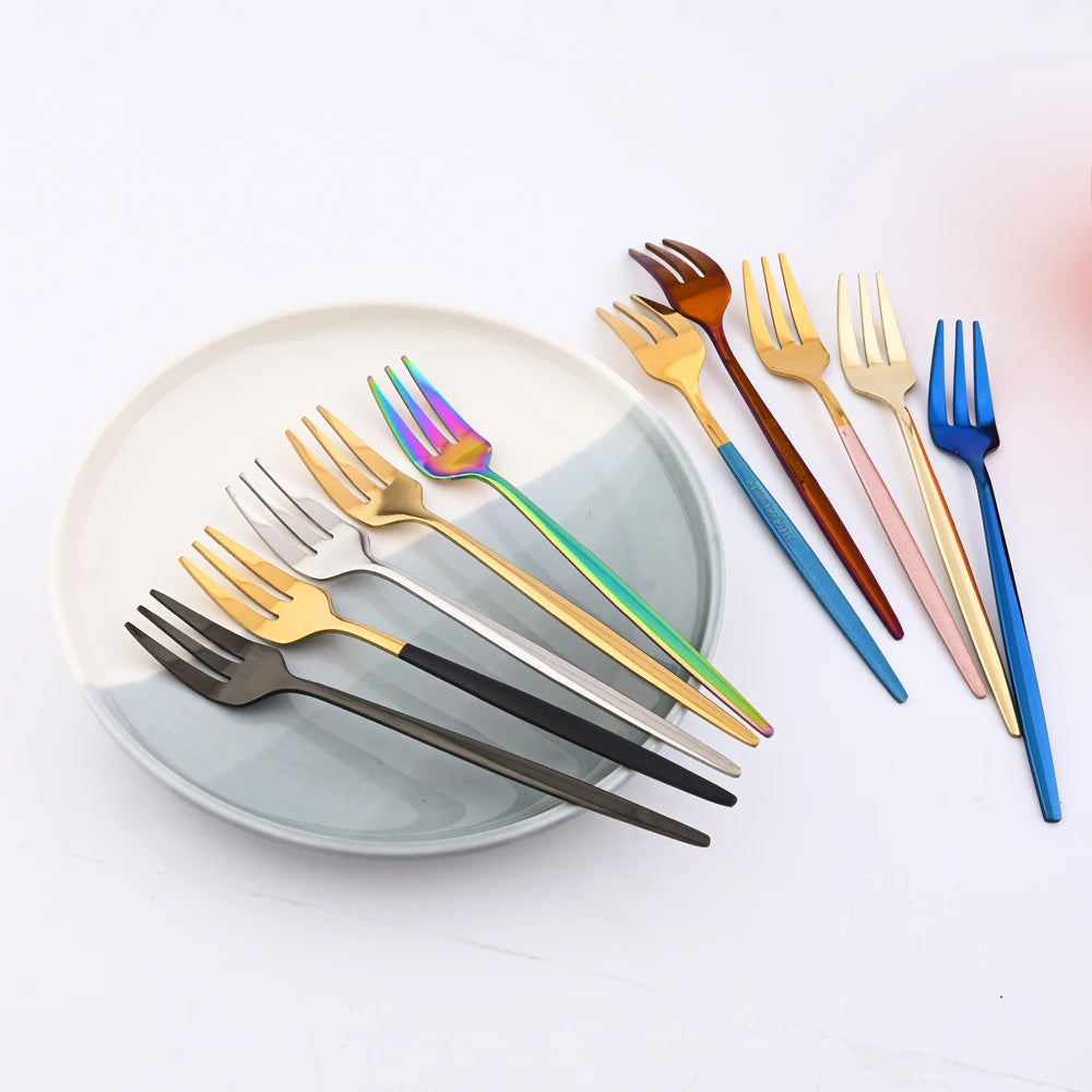 Stainless Steel Tea Fork Set 6 Piece Fruit Cake Snack Dessert Forks Rainbow Small Salad Cutlery Kitchen Utensils