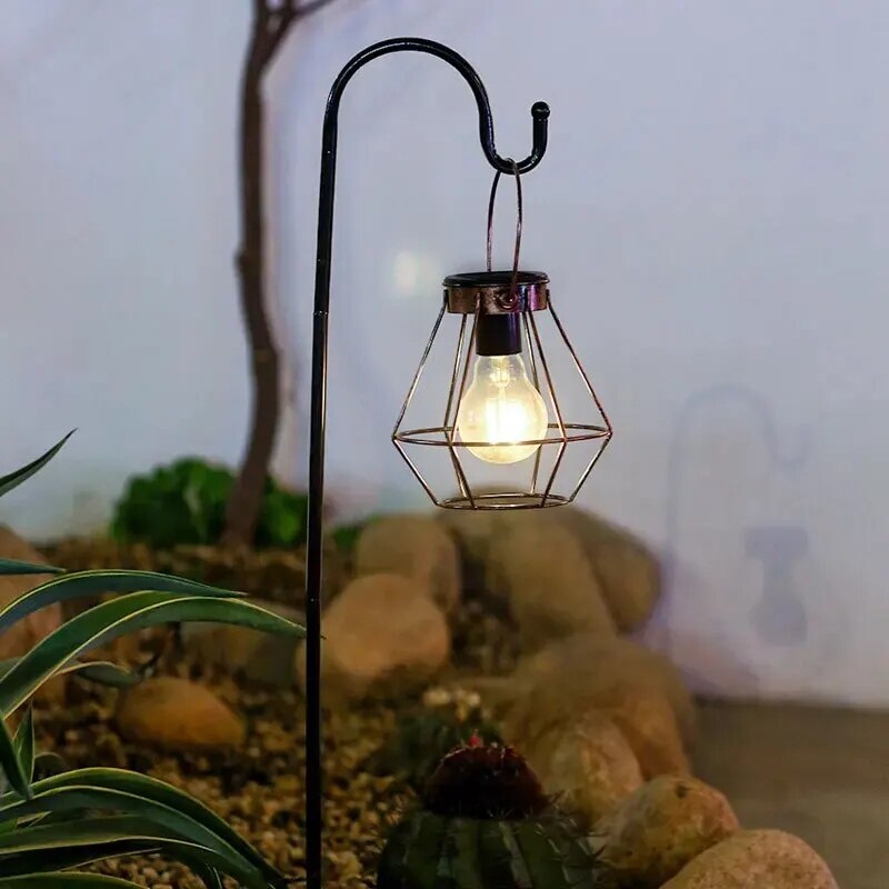 Solar LED Lamps Lantern Outdoor Waterproof Decorative Chandelier Pendant Light Home Garden Hanging Retro Camping Decor Lantern