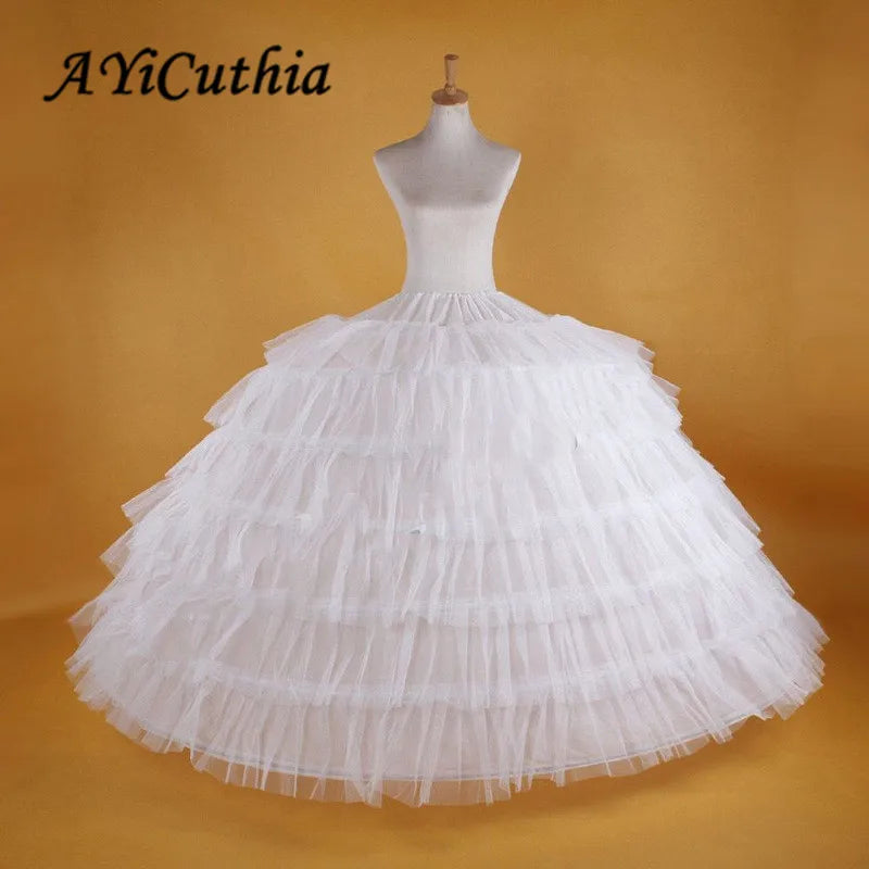 AYiCuthia blanc 6 cerceaux grand jupon glisse jupes en Tulle longue bouffante Crinoline sous-jupe pour robe de bal robe de mariée CQ7