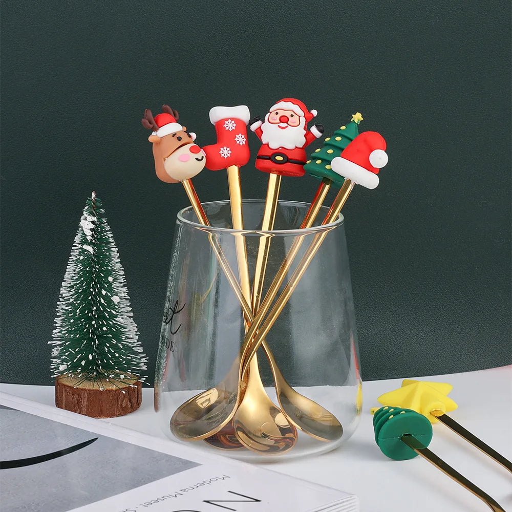 4/6pcs New Year 2024 Merry Christmas Spoons Xmas Party Tableware Ornaments Decorations For Home Table Navidad Noel Gift