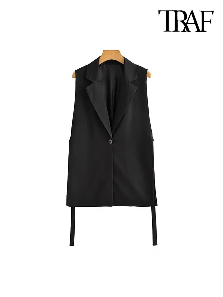 TRAF femmes mode avec robinets évents latéraux gilet Vintage sans manches bouton avant vêtements de dessus pour femmes Chic gilet hauts