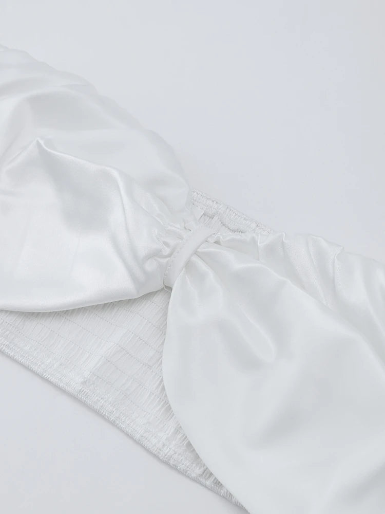 Mini vestido blanco elegante de un hombro ahuecado con chaleco sin tirantes, bata de satén con espalda descubierta a la moda, Vestidos sexis para citas para mujer