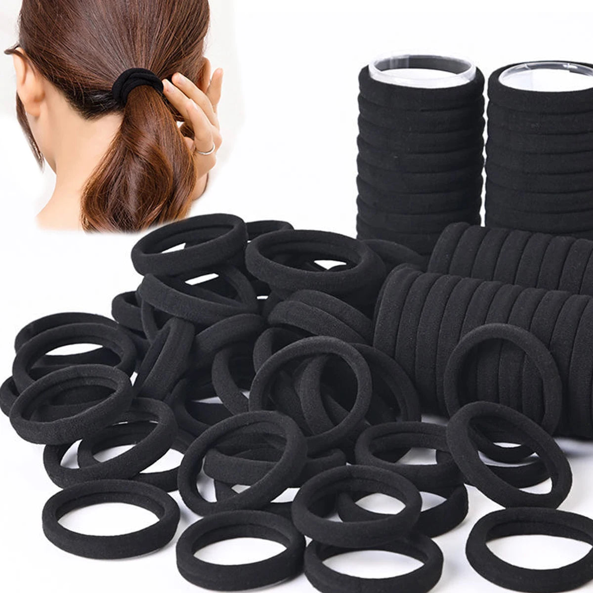 50/100 pièces Bandes De Cheveux Noires pour Femmes Filles Bandeau Haute Élastique Élastique Attaches De Cheveux Élastique Pour Queue De Cheval Chouchous Accessoire