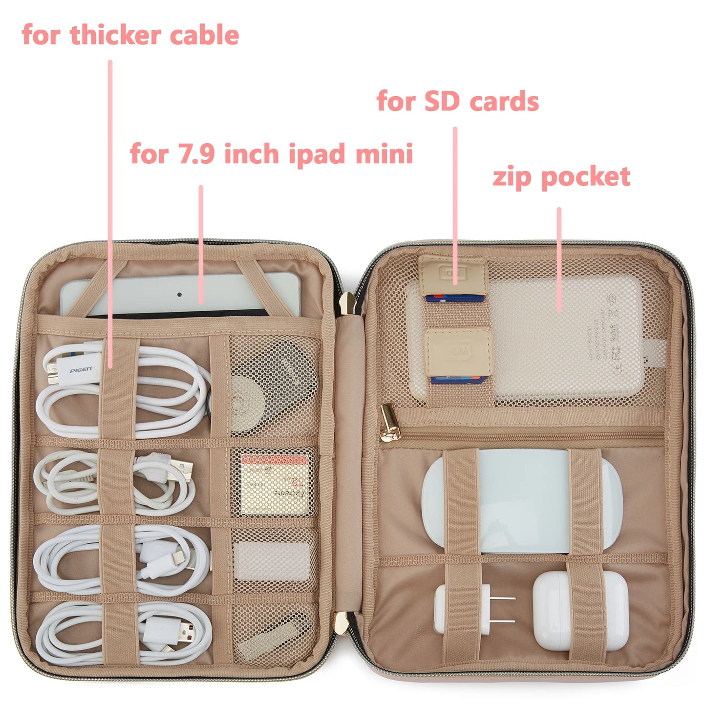 Organizador de cables de viaje BAGSMART, bolsa impermeable para dispositivos de viaje, cargador de batería, iPad, organizador de auriculares, elementos esenciales de viaje