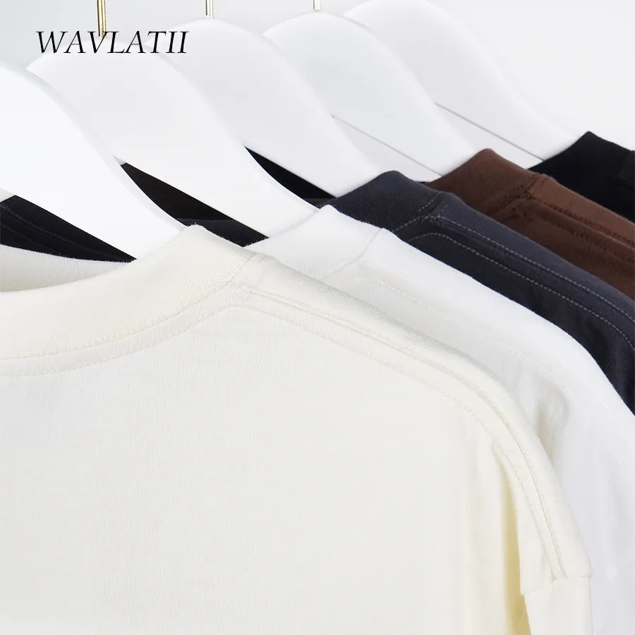 WAVLATII surdimensionné été t-shirts pour femmes hommes marron décontracté femme coréen t-shirts streetwear unisexe basique solide jeunes dessus frais