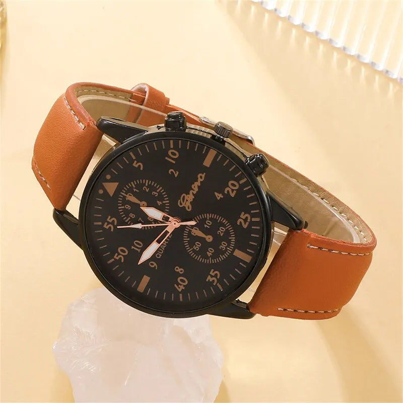 Nouveaux hommes montre de luxe Bracelet ensemble de mode affaires en cuir marron Quartz montres pour hommes coffret cadeau Relogio Masculino