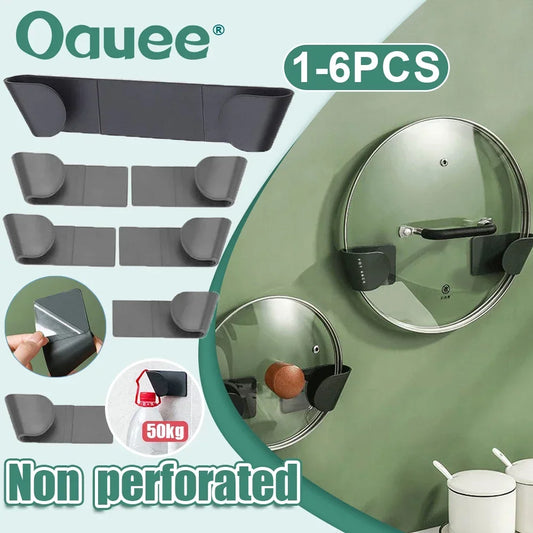 1/2/3/4/6 PIÈCES Pot Support Mural Sans Poinçonnage Auto-Adhésif Ménage Cuisine Pot Porte-Couvercle Organisateur De Stockage Pot Couverture Étagère