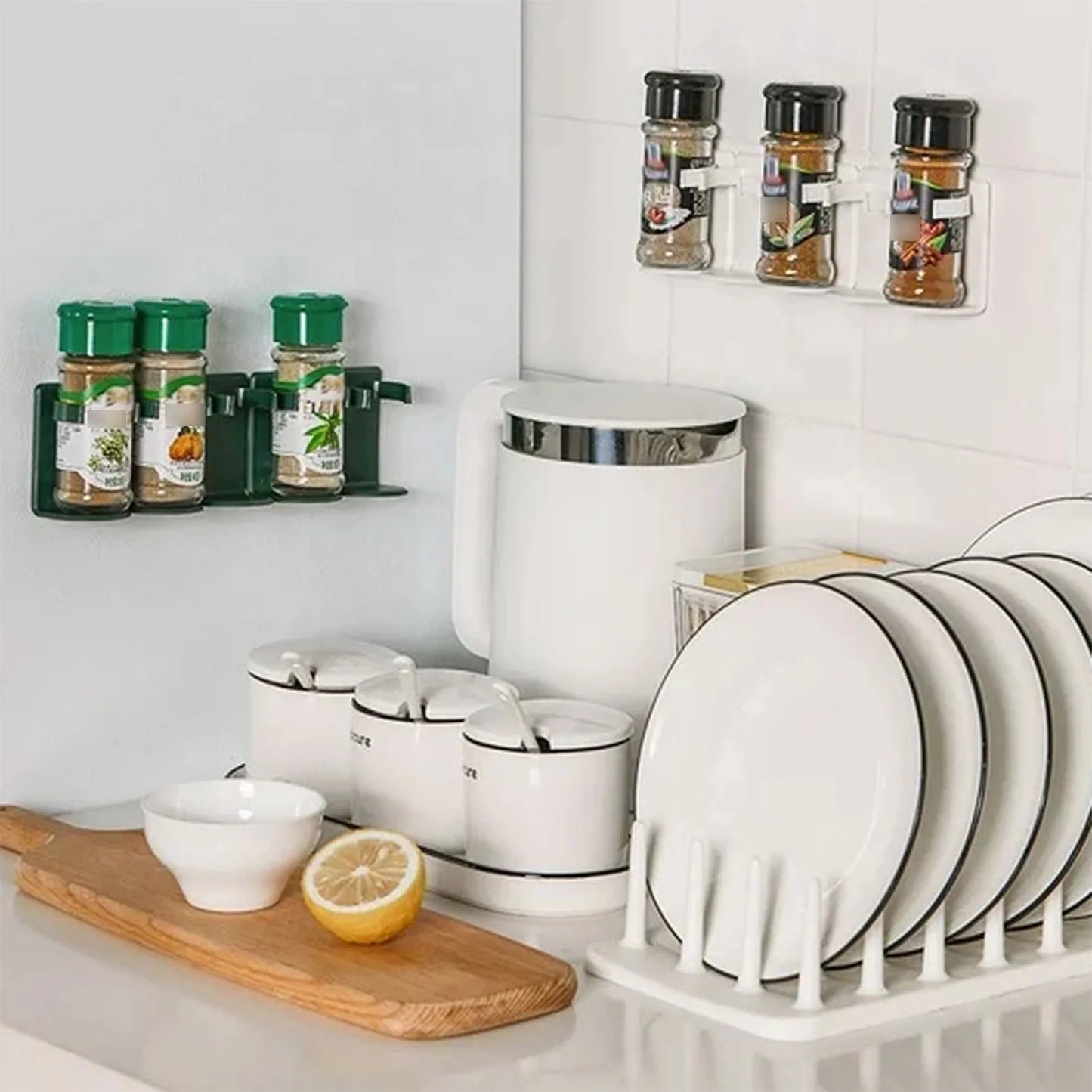 Soporte para tarros de especias montado en la pared, organizador ajustable para especias, 2 piezas, para mejorar la eficiencia de su cocina