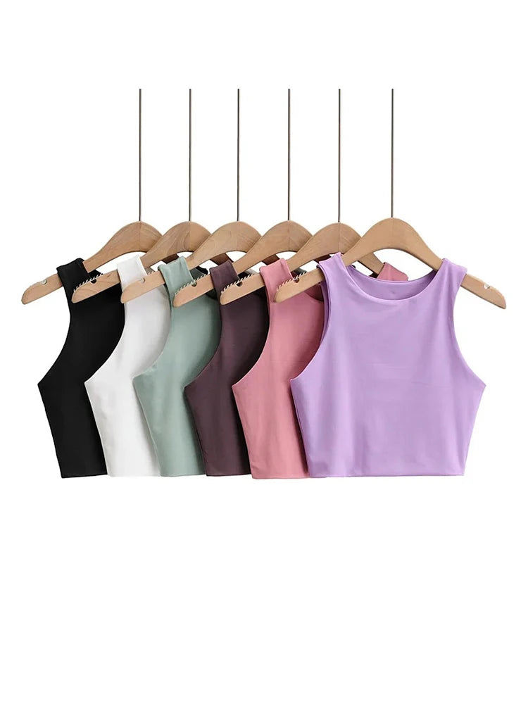 Tops ajustados sexys para mujer, camisetas sin mangas con cuello redondo, doble nailon, camisetas sin mangas de buena calidad en 6 colores 2023